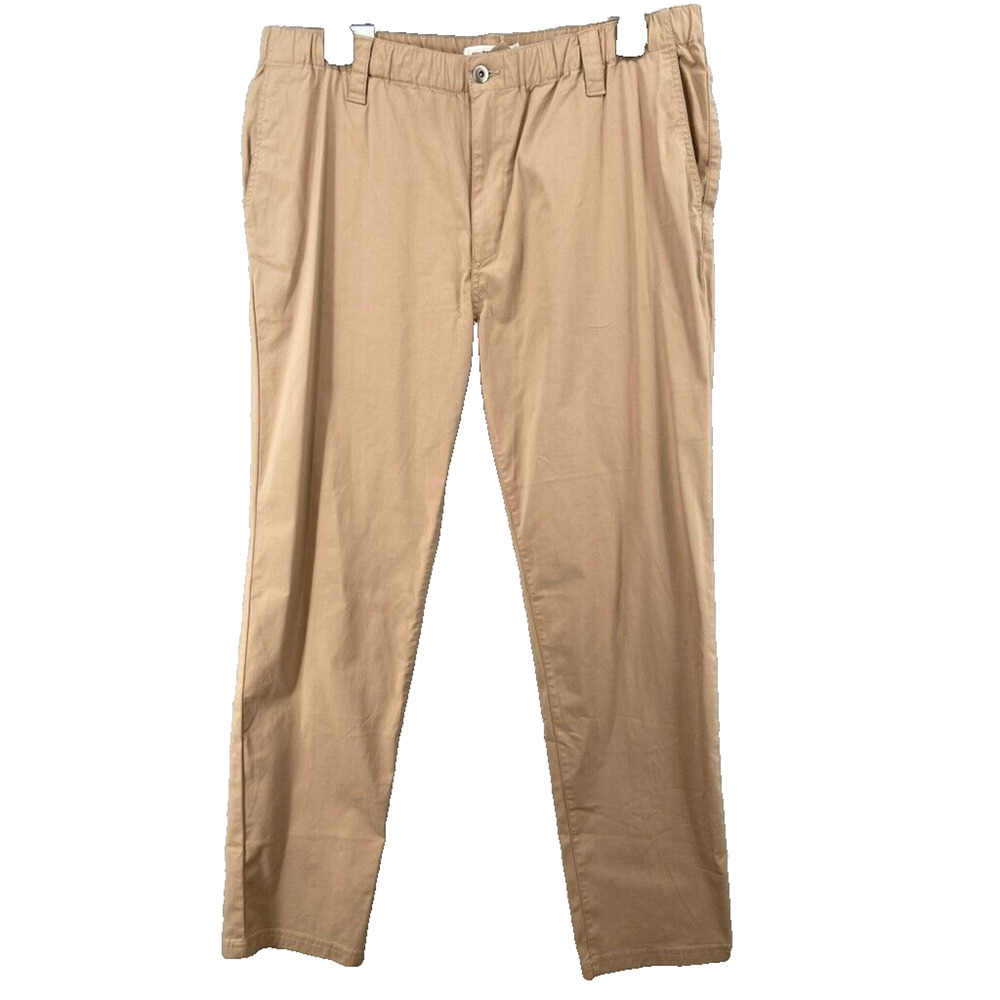 BP Pants Mens Sz L Straight Leg Drawstring‎ Stretch Waist Zip Fly Tan Khaki